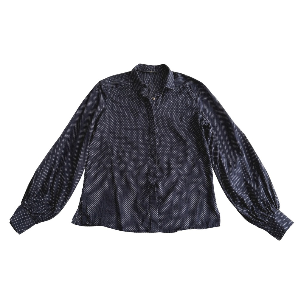 Imogene + Willie Cotton Lyocell Balloon Sleeve Navy Swiss Dot Peter Pan Blouse S